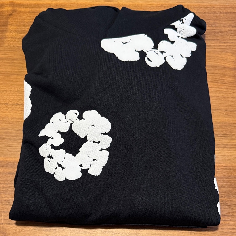 Denim Tears Black Tee with White Floral Print